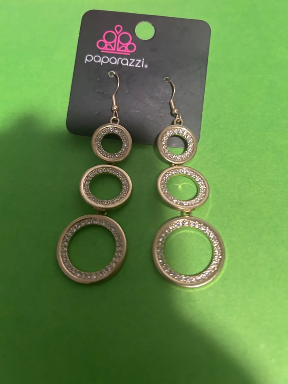 paparazzi Gold Triple Hoop Drop Earrings with Sparkle